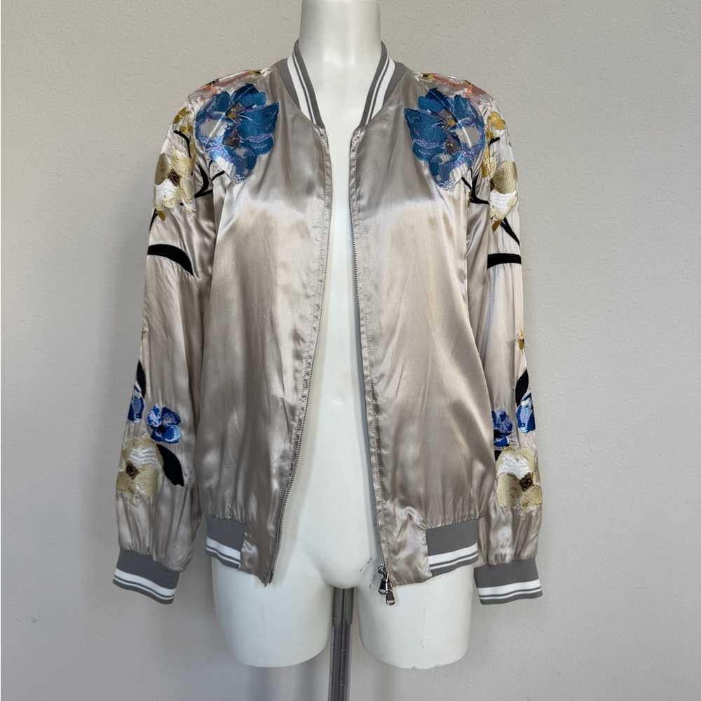 3.1 Phillip Lim Satin Bomber Jacket with Floral Embroidery